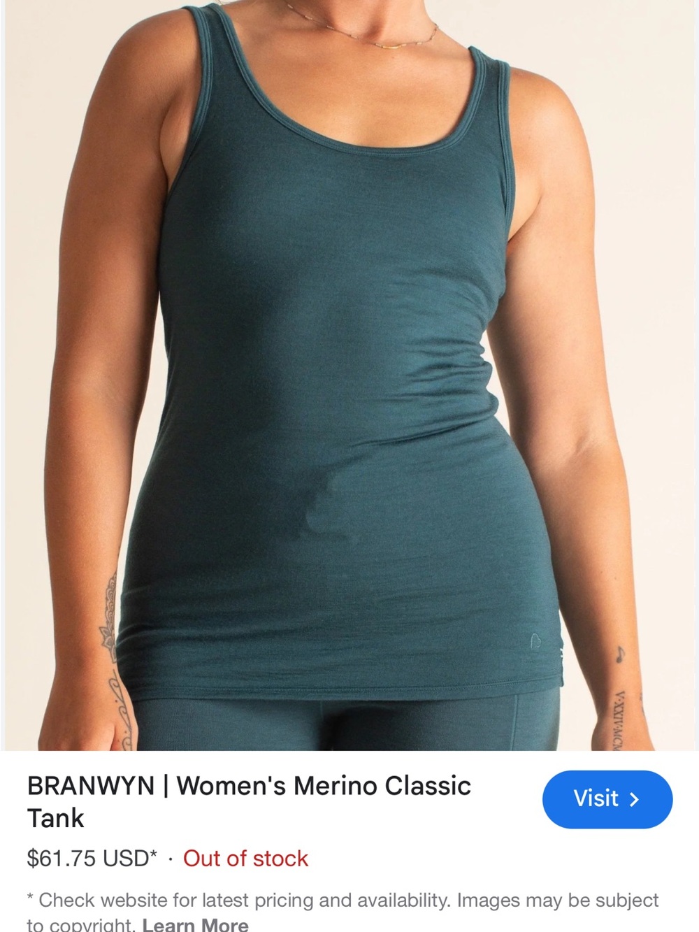 BRANWYN Women's Merino Classic Tank — Teal